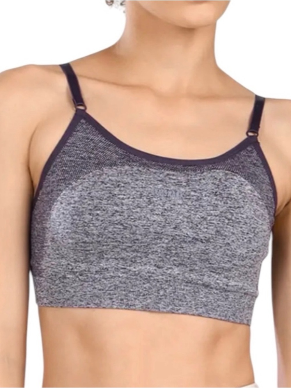 Gymshark Seamless Heathered Purple Charcoal Longline Sports Bra - Medium